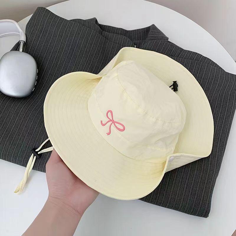 Quick-drying Fisherman Hat with Large Brim Bow Tie for Women In Summer Sweet Sun Protection Pot Hat Korean Style Outdoor Hiking Hat