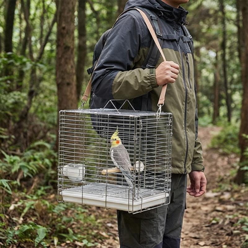 Stainless Steel Folding Bird Cage Portable Travel Carriers Easy Transportation Cage For Small Pet Outdoor Use P9YB