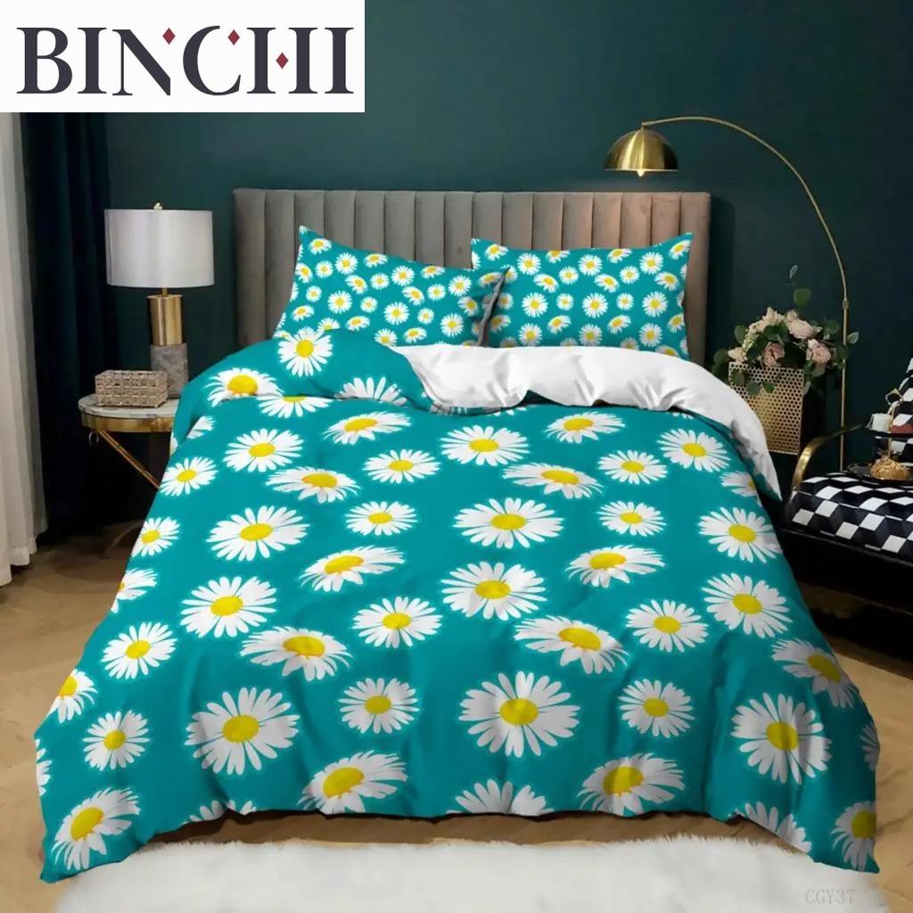 Daisy Duvet Cover Set Natural Daisy Bedding Microfiber Queen King Size Quilt Cover Small Fresh Flower Theme
