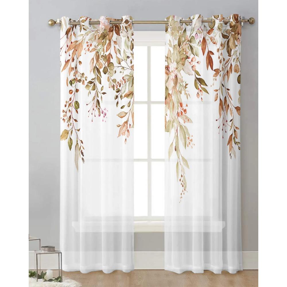 Autumn Wild Flowers Sheer Curtains for Living Room Decoration Window Curtains for Kitchen Tulle Voile Organza Curtains