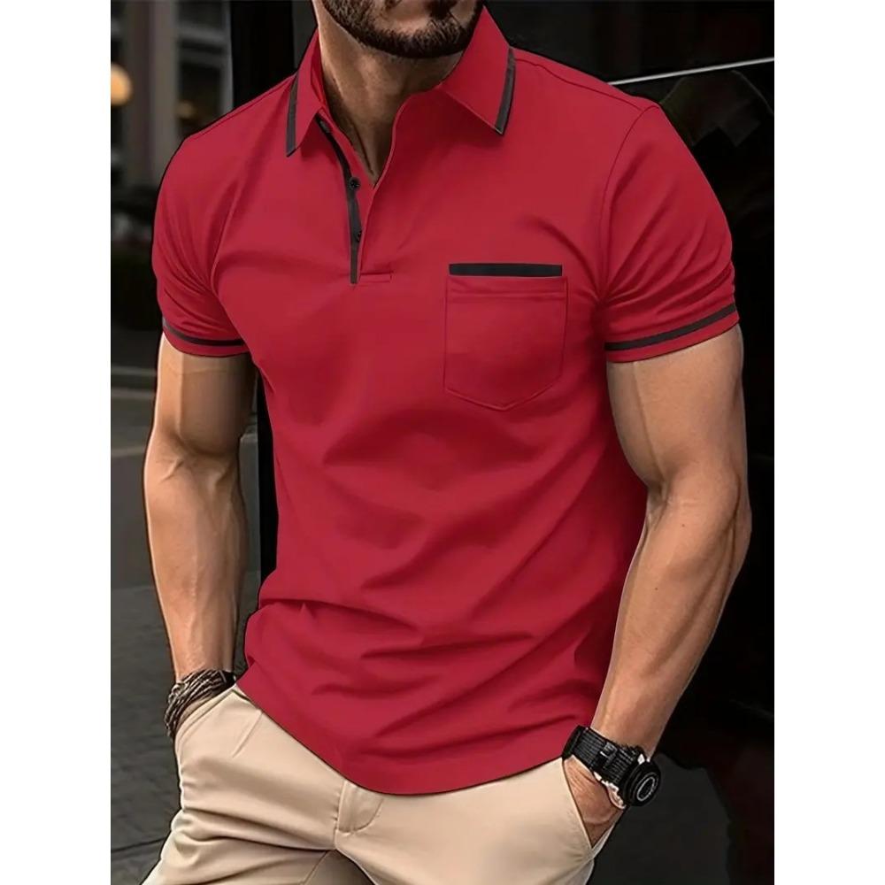 Pocket Splicing Polo Men's Casual Shirt