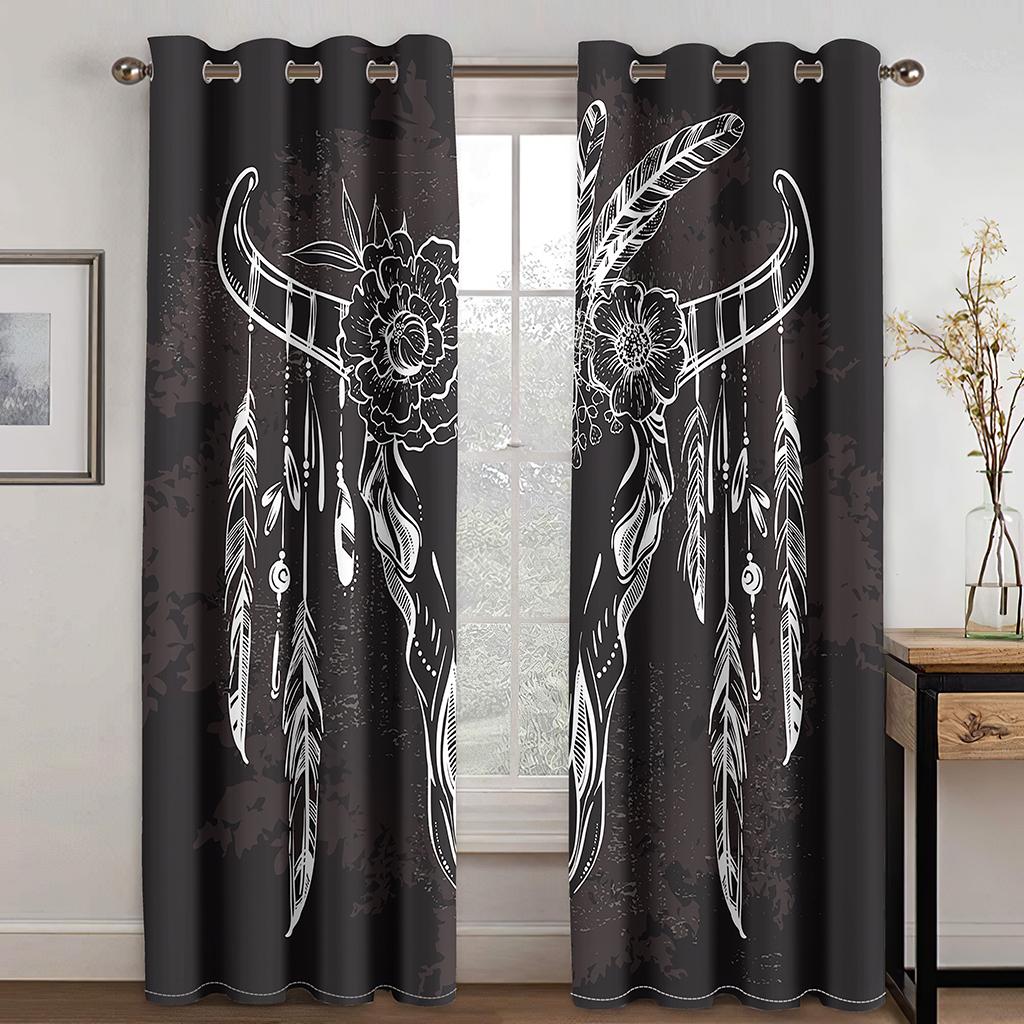 

3D Печать Дешевые Буддийские Дзен Богемный Дизайн 2 Штуки Тонкие Шторы для Гостиной Спальни Оконный Драпировочный Декор 100W130H(CM)40x51in&Grommet Top