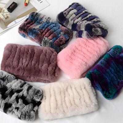 Frauen Echtpelz Handgemachte Stretch Pelz Schal Stricken Echte Rex Kaninchen Fell Stirnbänder Mädchen Natürliche Pelz Ring Gugel Snood Schals winter