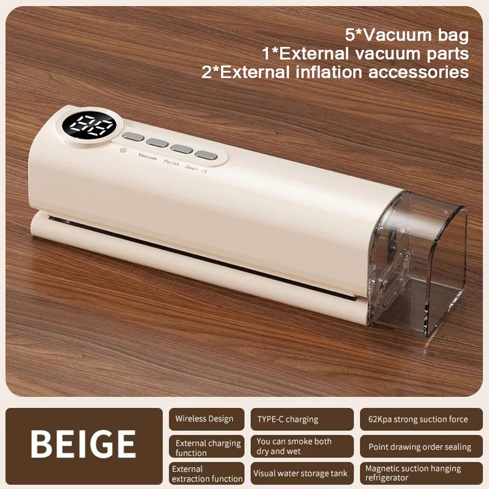 Portable Wireless Vacuum Sealer Machine For Food Storage/USB Rechargeable/62Kpa Strong Suction/Dry/Moist Mode