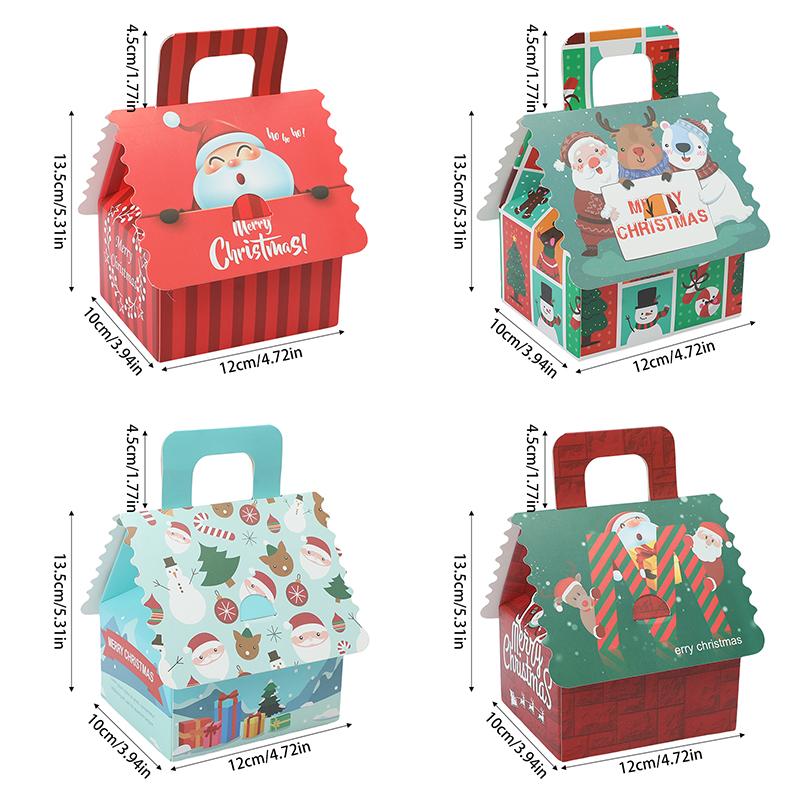 4 Stück Weihnachts Hausform Geschenkboxen Kraftpapier Süßigkeiten Kekse Geschenkverpackungsbox mit Henkel Weihnachtsbaum Anhänger Partyzubehör