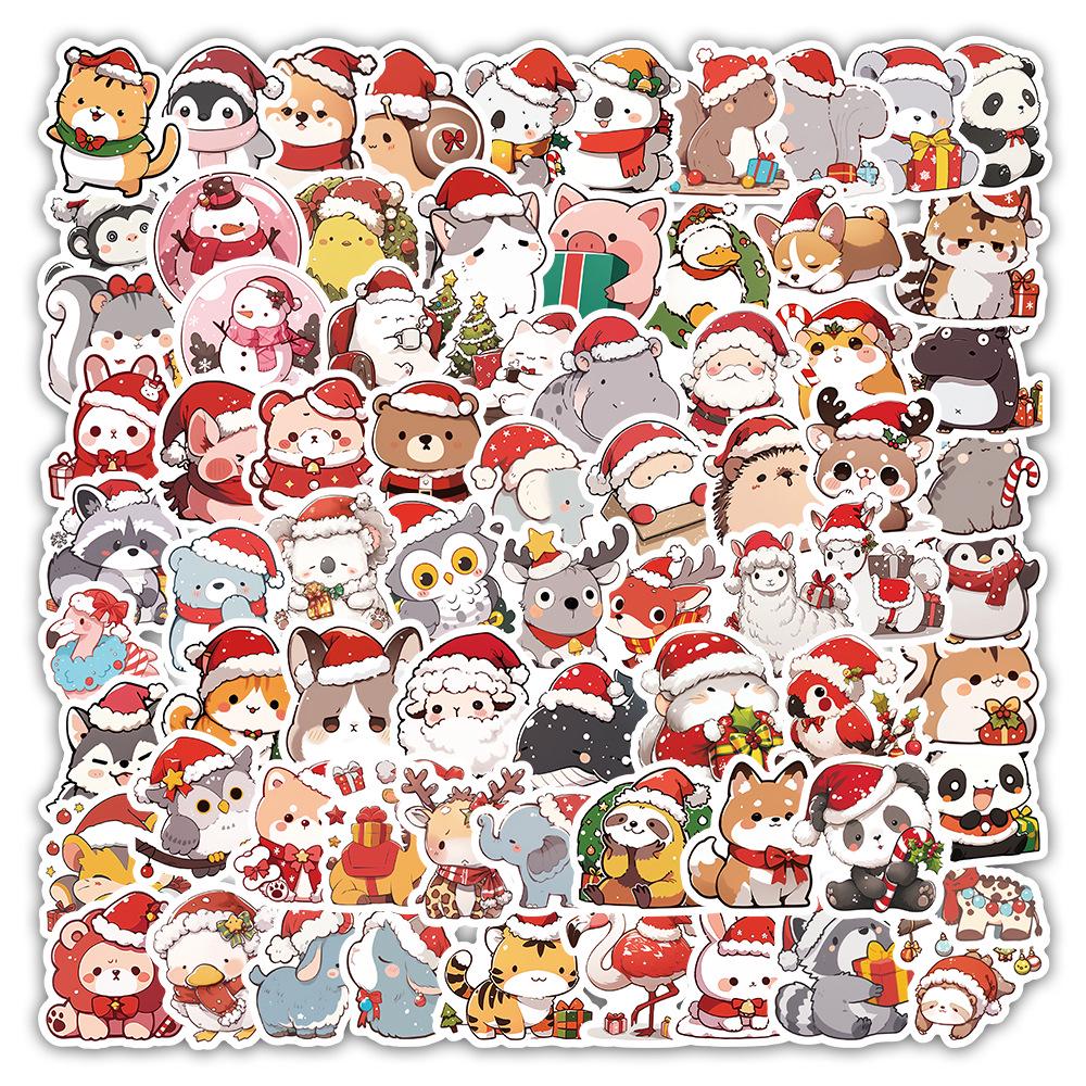 103 Cute Cartoon Animal Christmas Stickers for Envelopes, Gift Bags, and Water Cups
