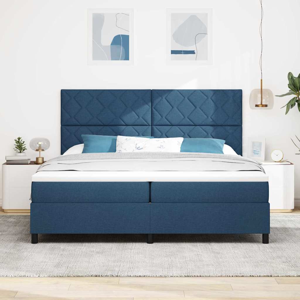 Box Spring Bed with Mattress and Headboard Blue 200 x 200 cm Fabric