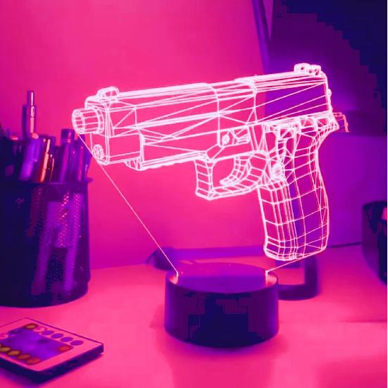 3D Gun Shape Night Light Optical Illusion Led Lamp 16 Colors Changing Birthday Xmas Gift for Boys and Girls Kids Children Room Decor