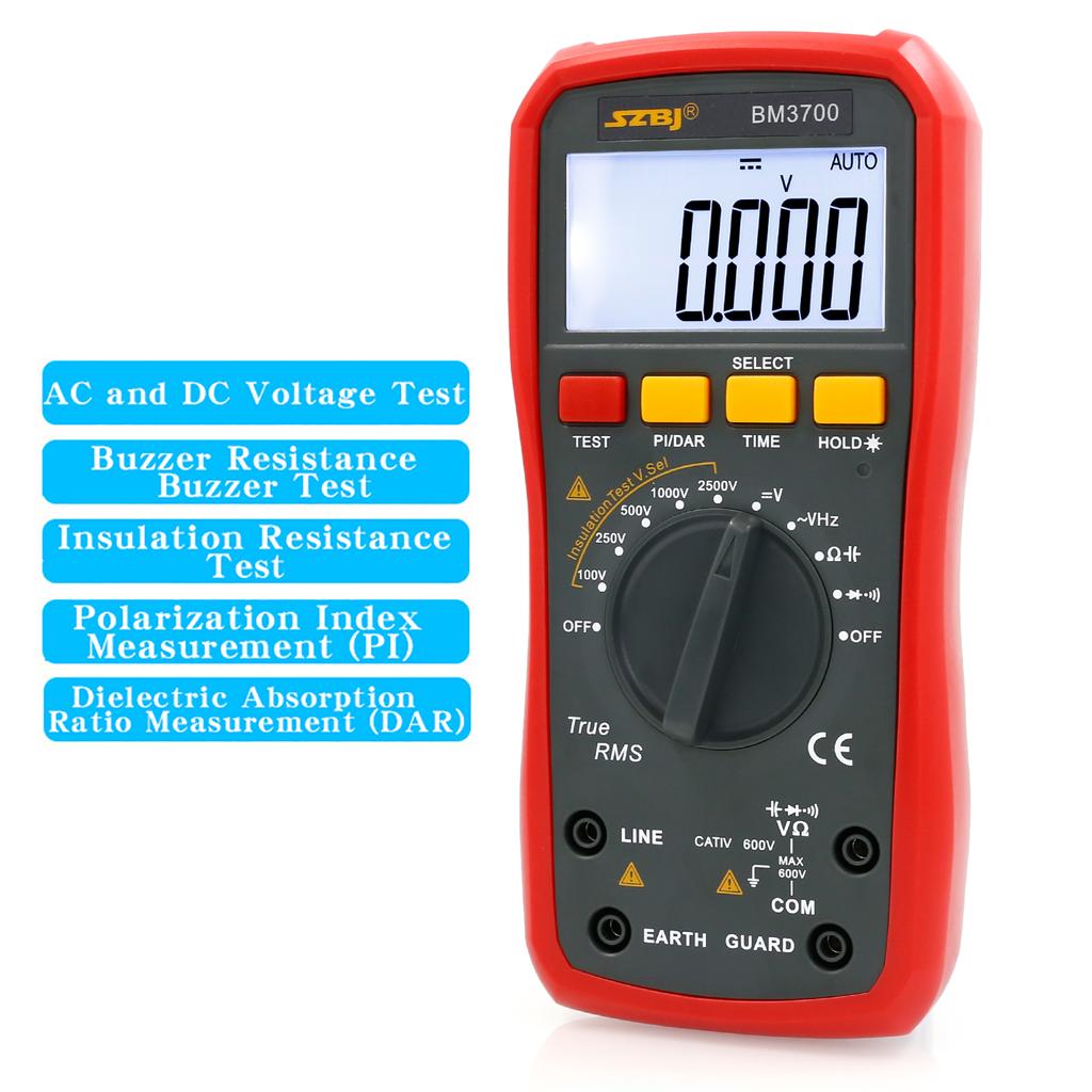 Digital Insulation Resistance Tester Multimeter with Rechargeable Lithium Battery, BM3700, 2-in-1 Handheld Megohmmeter