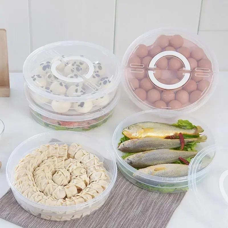 Multipurpose Container With Removable Cover Plate Transparent Durable Round Box For Meat Pizza Dumplings Food Storage