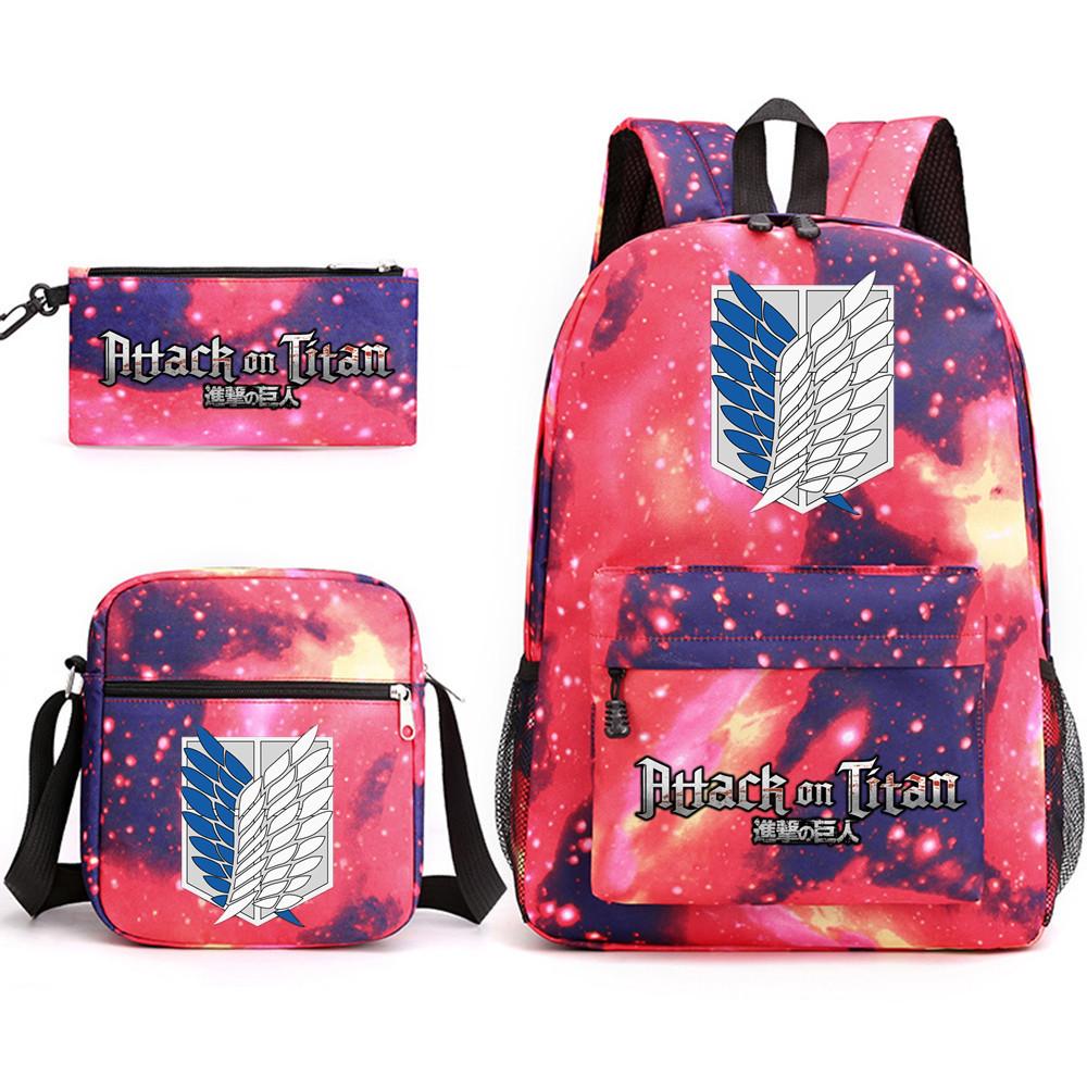 Attack Giant Attackontitan School Bag Three-Piece Printed Backpack Student Computer Canvas Bag