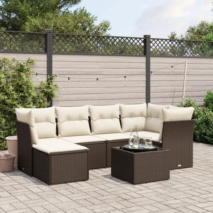 VidaXL Salon de Jardin avec Coussins 7 pcs, Canapés de Terrasse, Ensemble de Meubles de Patio, Mobilier d'Extérieur, Marron 3263189