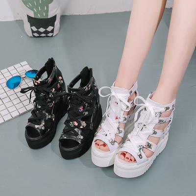 Women's Roman Gladiator High Heel Sandals - 12cm Wedge Peep Toe Shoes with Cross Straps, Two-Tone Color Block Summer Sandals