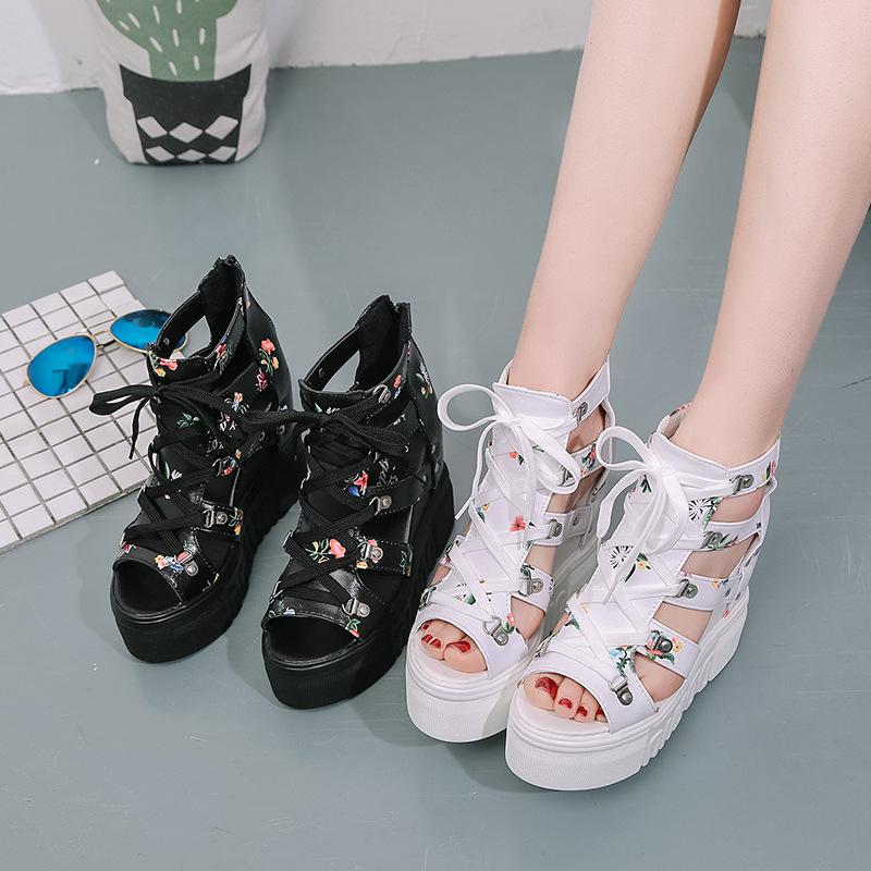 Damen Römische Gladiator High Heel Sandalen - 12cm Keil Peep Toe Schuhe mit Kreuzriemen, Zweifarbige Colorblock Sommer Sandalen