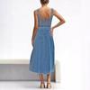 Denim Dress for Women Summer Casual Sleeveless Midi Dress with Pockets Button Down A-Line