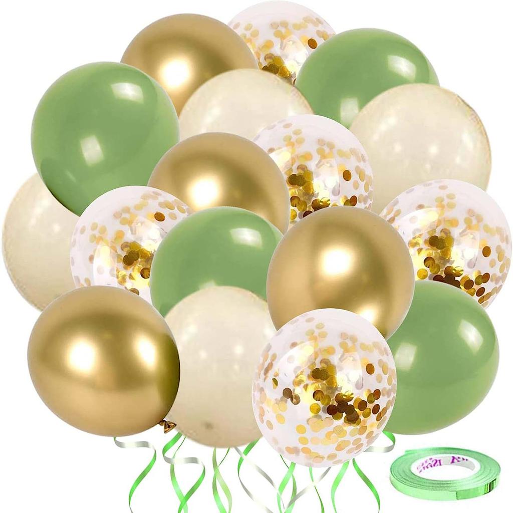 50pcs green silver white latex balloon set, suitable for birthday, graduation ceremony, wedding, party decoration
