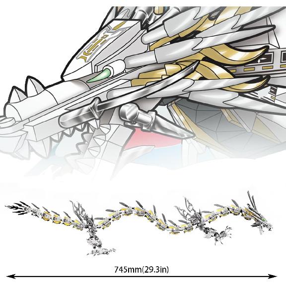 HONLANCH Dragon Series White Mechanical Hurricane Dragon Building Blocks Set (1485Pieces)-Toys Gifts for Kid and Adult