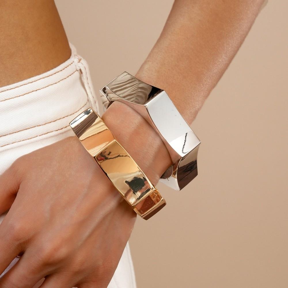 Hexagon Cuff Bangles Zinc Zinc Alloy Metal Exaggerated Bracelet Temperament Wide Open Bangle  Gift