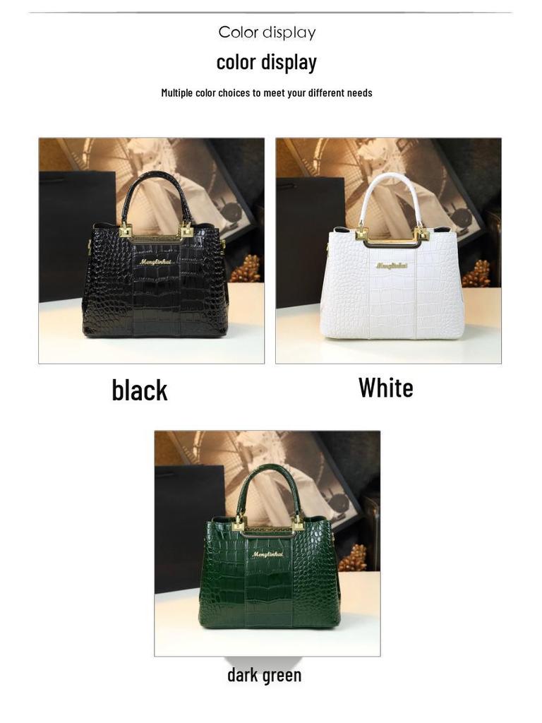 Summer 2024 Shiny Crocodile Pattern Women's Handbag - Light Luxury Style for Middle-Aged Moms