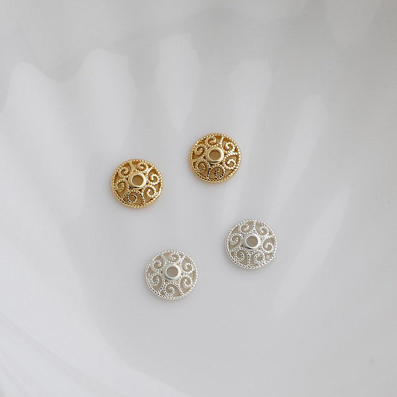 14K Gold Plated Lace Flower Bead Cap 8mm Spacer, Silver Holder for Handmade Jewelry