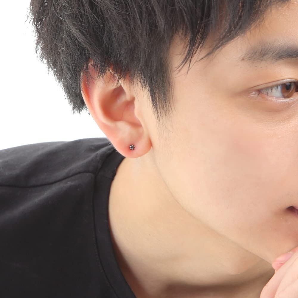 Goods Platinum Pt900 earrings with black single rose for men and one 1 piece [Happy Shop] diamonds, stone, 3mm, 0.09ct, cut, women, ear,