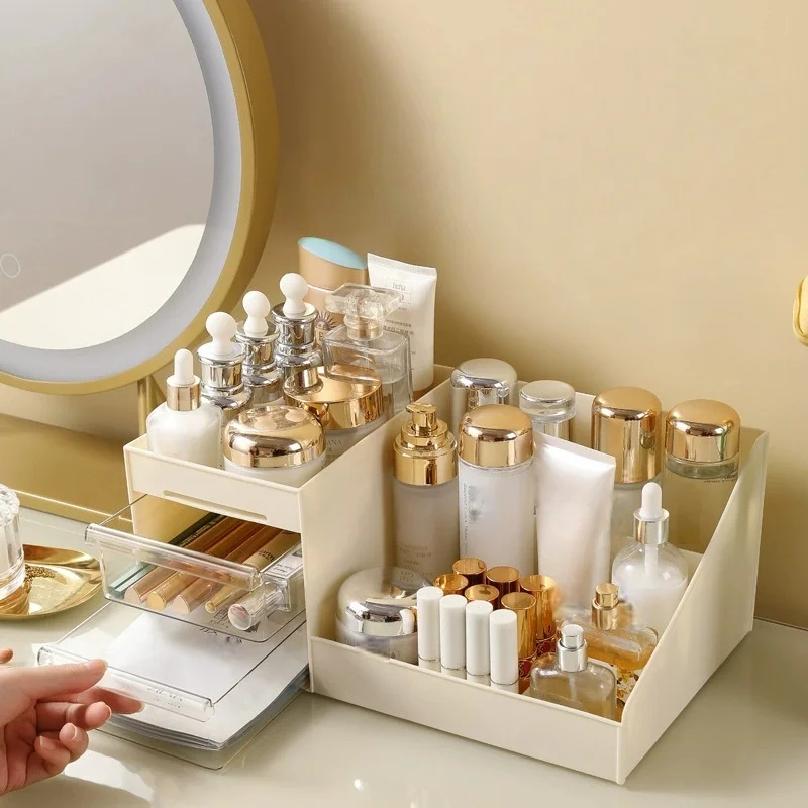 Organizador de Maquiagem com Gavetas, Armazenamento de Cosméticos para Cômoda, Penteadeira e Bancada de Banheiro, Porta Beleza para Batom e Pincel