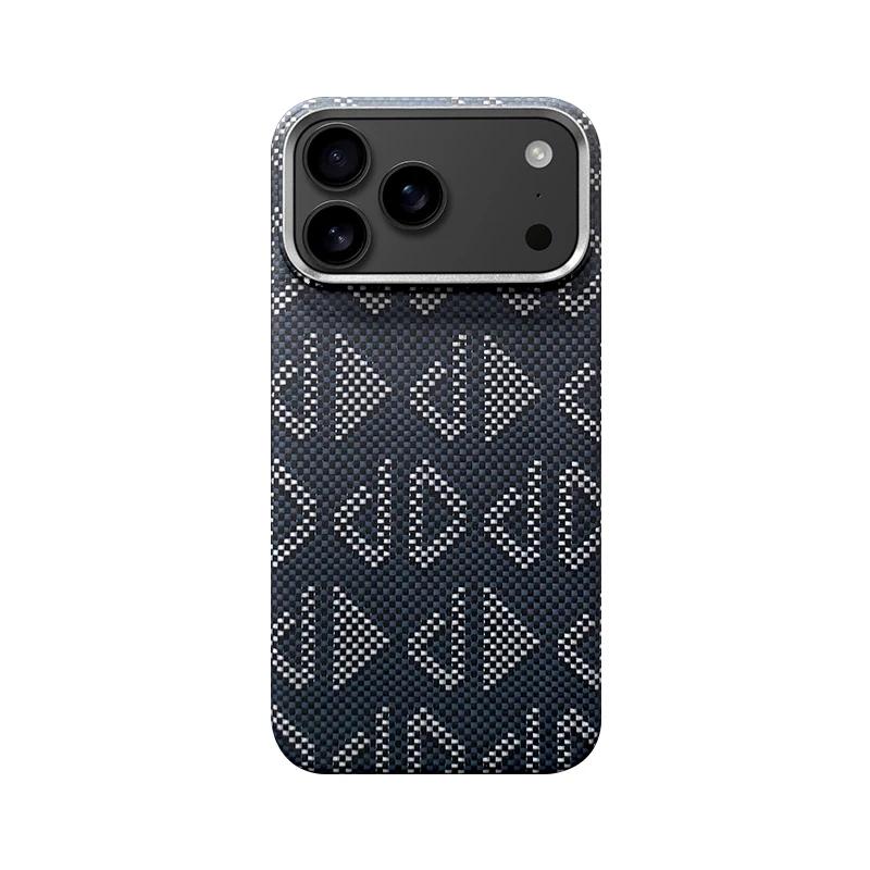 True Aramid Carbon Fiber Pattern Business Phone Case For IPhone 17 Pro Max Air Enhanced For MagSafe Ring Holder Protective Cover