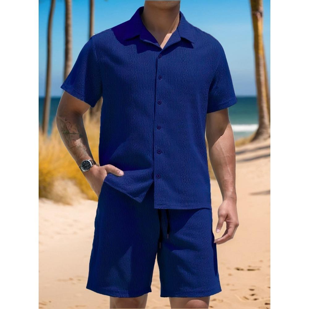 Men’s Shirt, Casual Loose-fit Short-sleeved Top and Shorts Beach Set