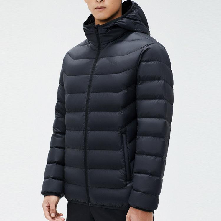 Anta Training Series Solid Color Zipper Hooded Warm Down Jacket Men Outerwear Black 152347903-5