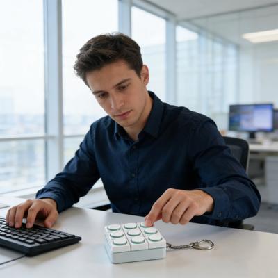 Fidget Keyboard Toy 1/2/3/4/5/6/9-Keys Stress Relief Keyboard Finger Clicker Keychain with LED Light Portable Decompression Button Sensory Toy