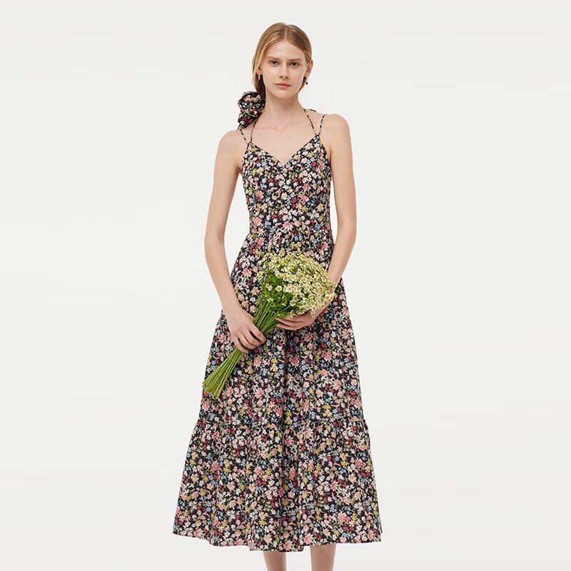 GOELIA Summer Floral Print Spaghetti Strap Midi Dress