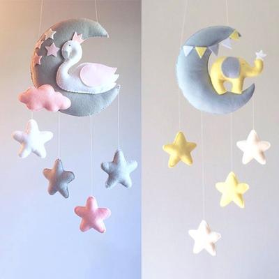 Moon Swan DIY Baby Rattles Mom Handmade Toy Rotating Crib Mobiles Holder Bed Wind-up Musical Box