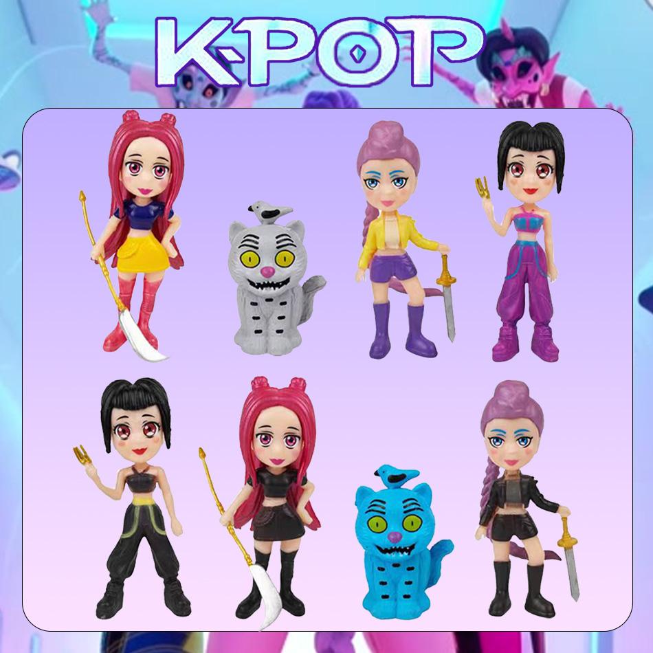 8pcs/Set Anime Kpop Demon Hunters Action Figure Toy Derpys Tiger Rumi Mira Zoey Sussy Figurine Doll For Kid Fans Gift Ornament