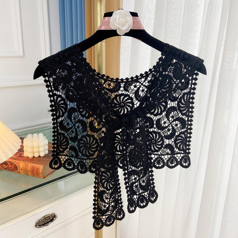 Vintage Palace Style Women False Fake Collar Hollow Out Crochet Lace Half Shirt Necklace Shawl Bowtie