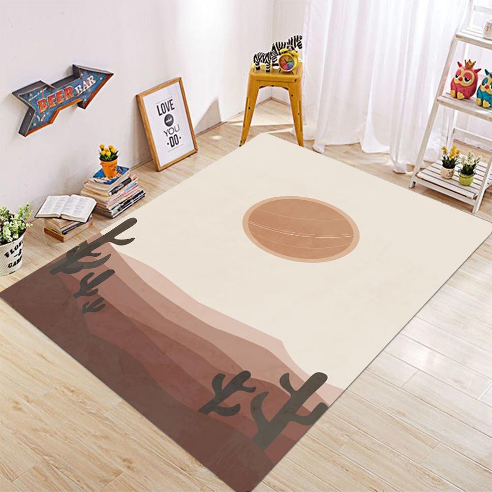 Desert Landscape Carpet Mat Rug Cactus Sun Moon Earth Tones Design Home Decoration for Living Room Bedroom Minimalist Floor Mat