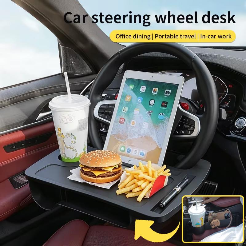SEAMETAL 2-in-1 Car Steering Wheel Desk Seat Gap Storage Box In-Car Laptop Tablet Holder Auto Office Dining Tray Car Interior Accessory