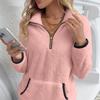 Damen Plüsch-Hoodie mit halbem Reißverschluss Langarm Lässiger Pullover Gemütliches Sweatshirt für Herbst/Winter Warme Oberteile
