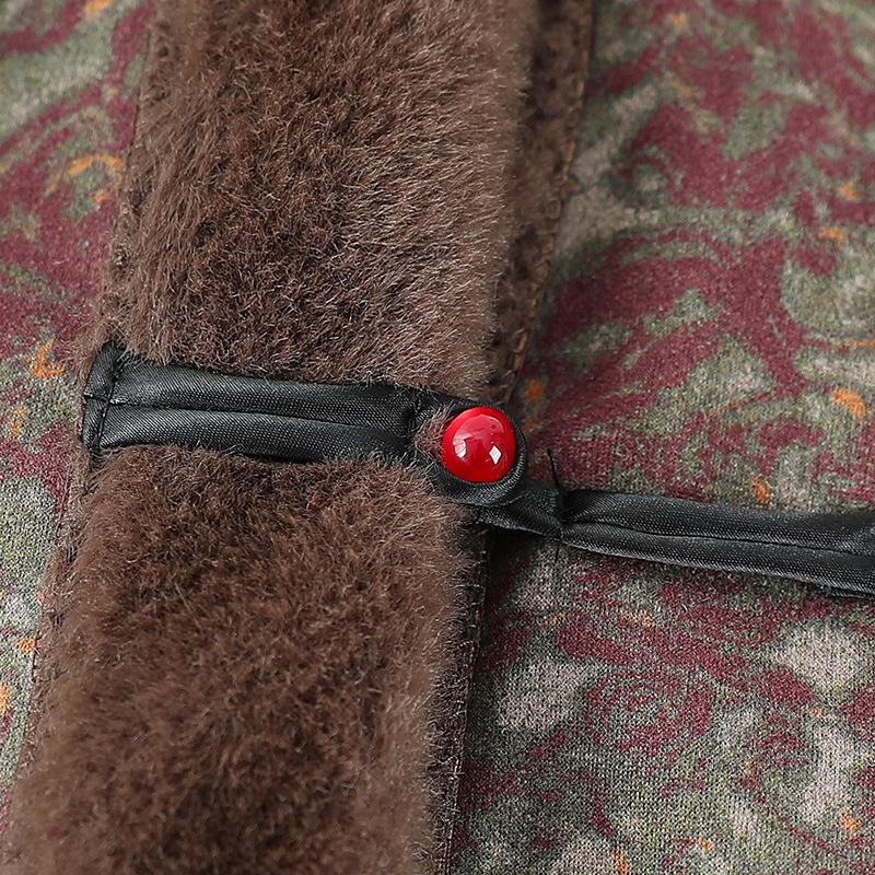 Winter Cotton Jacket with Fur Lining for Middle-aged and Elderly Women - Chinese National Style