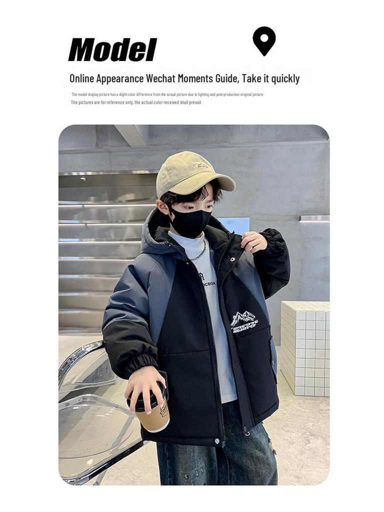 Boys' 2025 Winter Hooded Cotton Parka: New Style Fleece-Lined Coat for Autumn and Winter