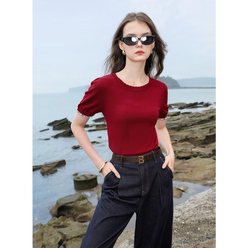 

Sancai 2025 Summer Short Puff Sleeve Lyocell Knit Top S