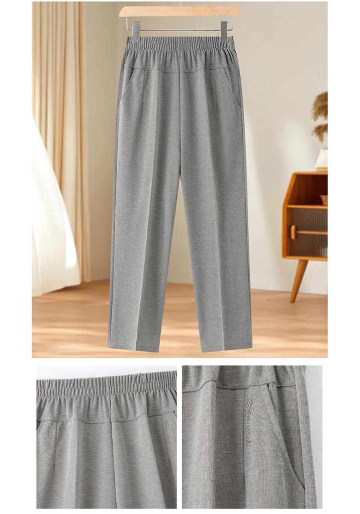 Summer Nine-Point Pants for Middle-Aged & Elderly Women - Loose Fit, Elastic High-Waist, Straight Leg