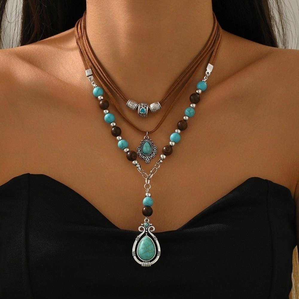 Blue Pendant Necklace Bohemian Style Stack Beach Choker Fashion Multilayer Necklace Party Wear