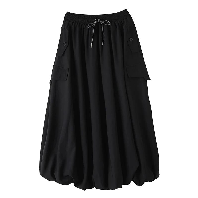 

XITAO Pocket Pleated Drawstring Skirts ZMY1301 One Size чёрный