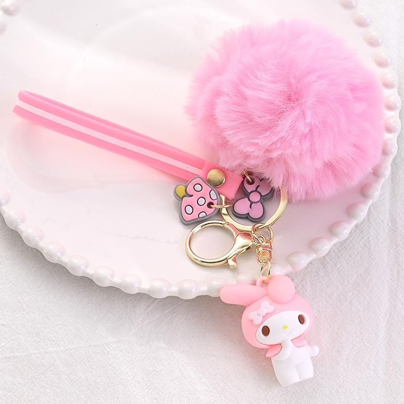 Søtt Sanrio Tegneserie Nøkkelring: Kuromi & Cinnamoroll Plysj Veskeanheng