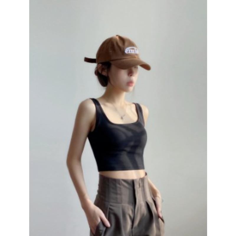 High Stretch with Chest Pad Square Neck Short Vest Women Wear Sleeveless Crop Cotton Halter To Prevent The Bare Bottom