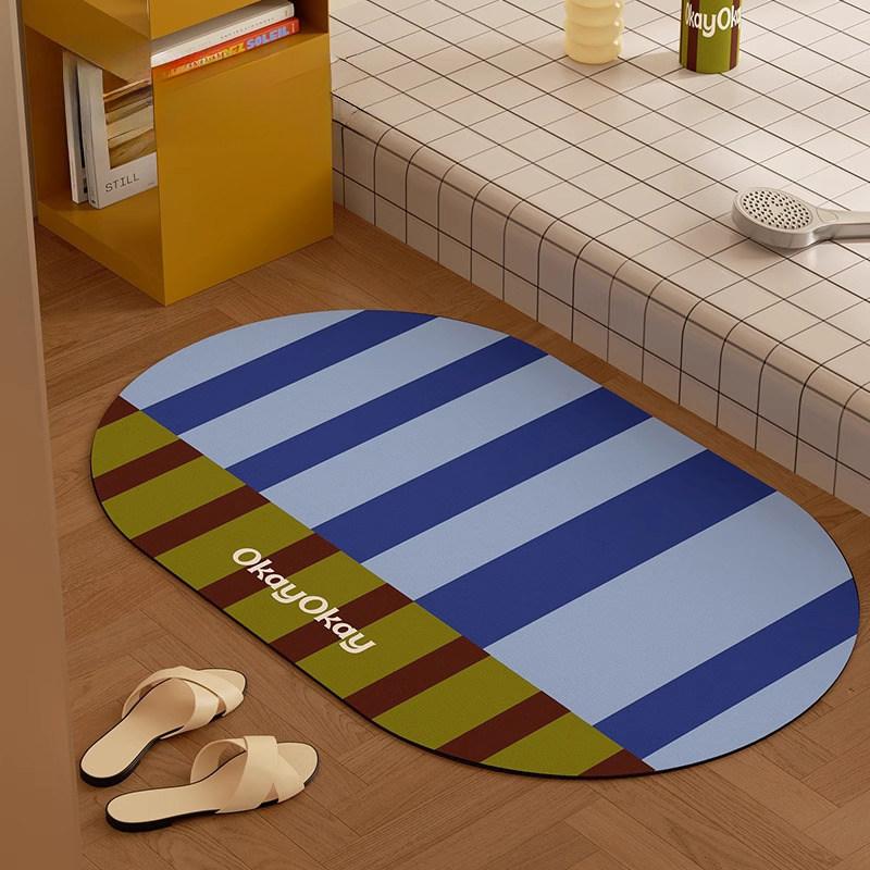 American Style Striped Bath Mat, Non Slip Absorbent Soft Floor Mat for Bathroom Toilet Entrance