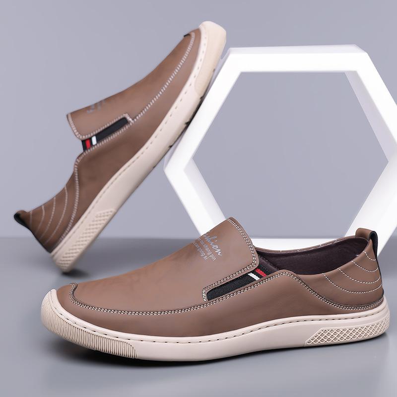

New business leather shoes casual shoes men s shoes Korean version versatile fashion men s tide one-pedal leather shoes 44 коричневый