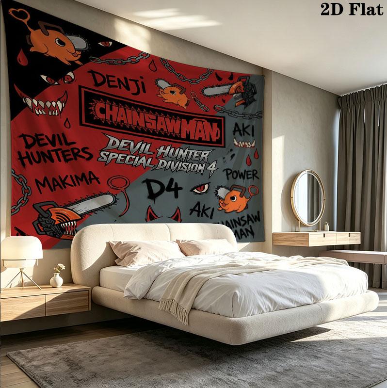 Chainsaw Man Wall Tapestry Aesthetic Wall Hanging Printed Fabric Blanket Decorative Tapestries For Bedroom Living Room Home Decor