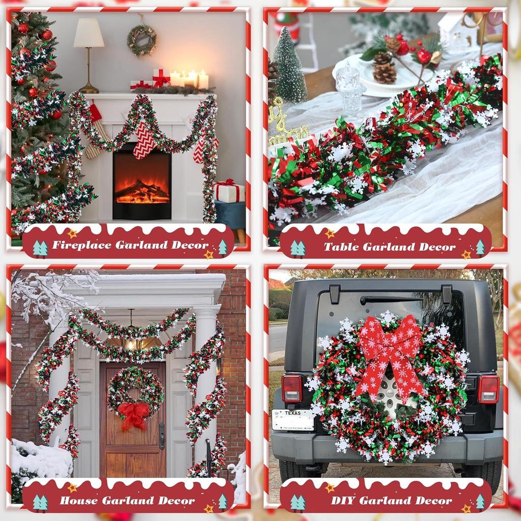 2M Christmas Snowflake Tinsel Garland Xmas Tree Decoration Christmas Metallic Twist Garland Ceiling Hanging New Year Party Decor MIT