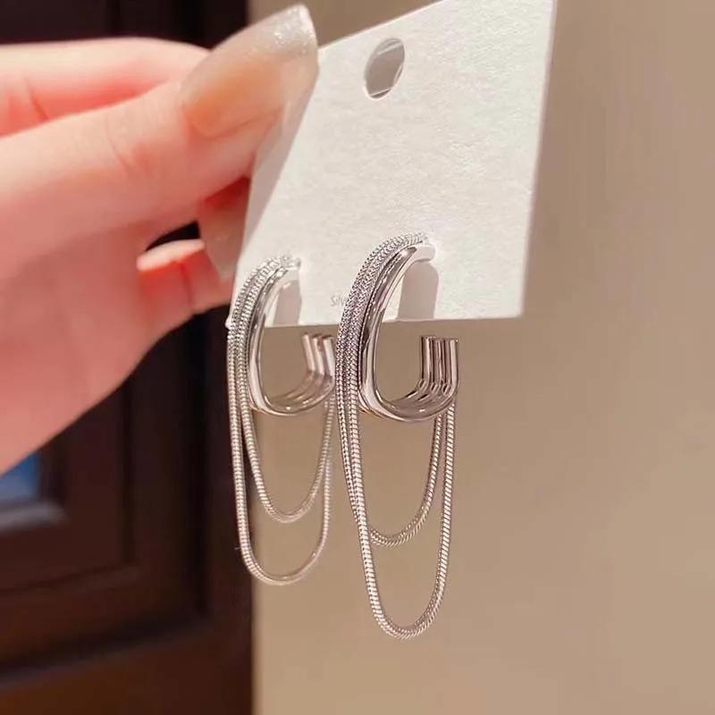 

2026 New Fashion Metal Snake Bone Chain Tassel Earrings for Women Elegant Gold Color Long Dangle Personality Earrings Zircon